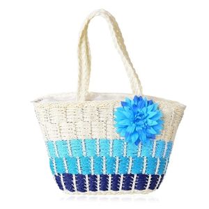 Blue and white woven tote